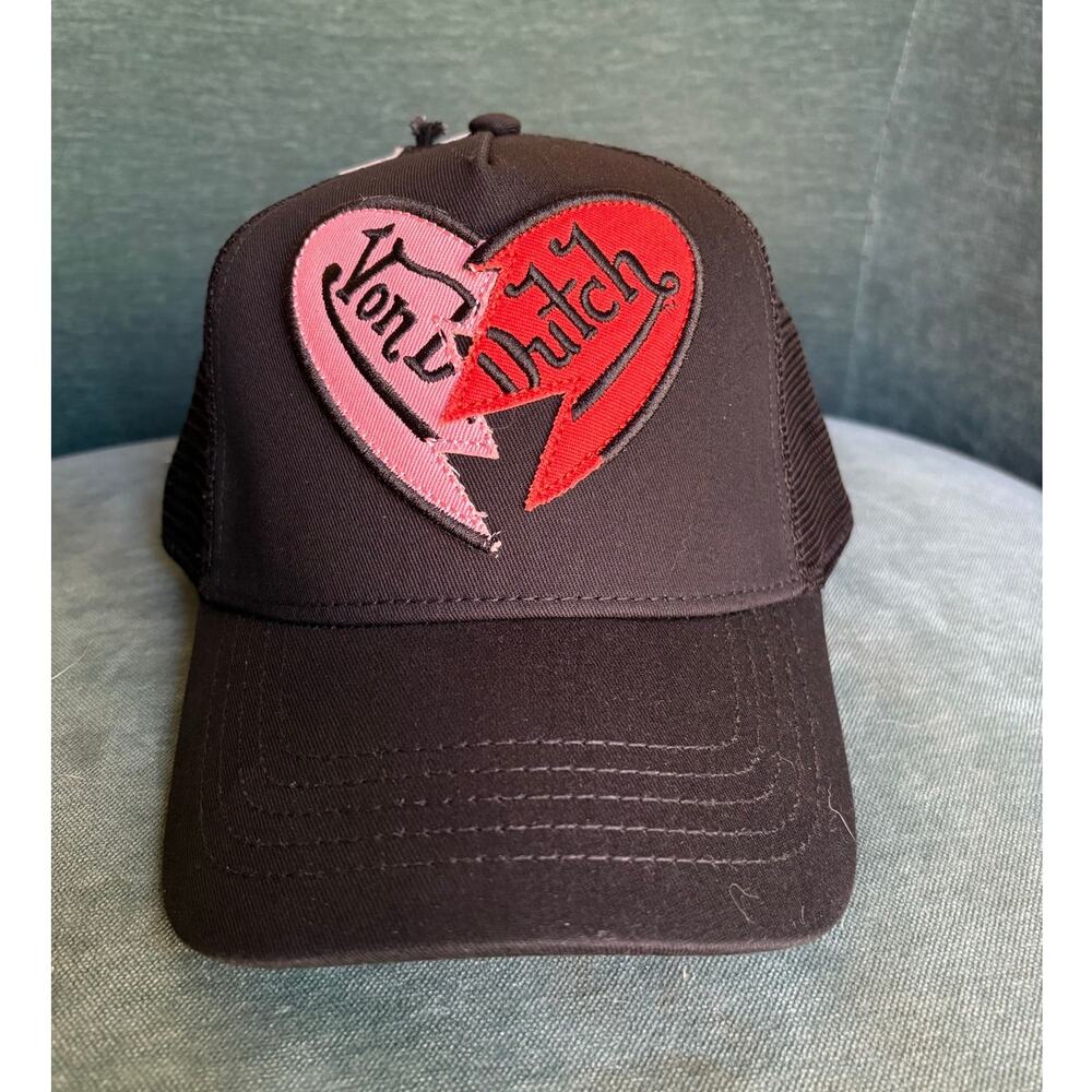 Iconic Von Dutch Black Trucker Hat with Broken Heart Patch